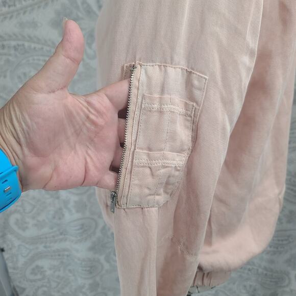 Sanctuary Linen womens pink pilot bomber jacket Sz Large Quiet Luxury Stitch Fix - Picture 4 of 12